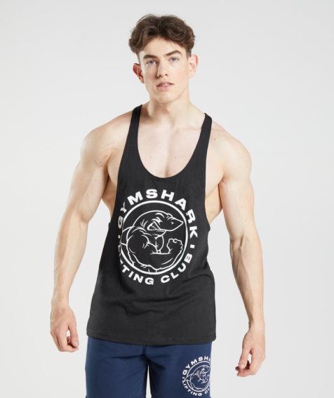 Men's Gymshark Legacy Stringer Tanks Black | CA 075A16